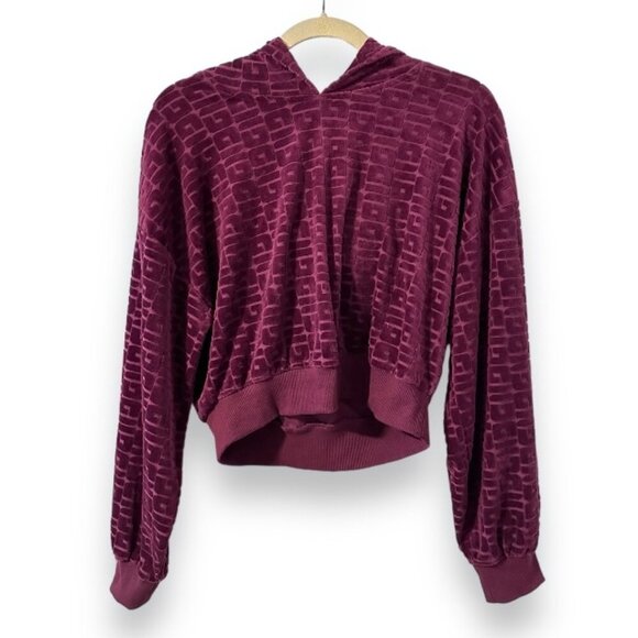 Guess After Party Velour Burgundy Cropped Hoodie Women's Size Medium Loungewear - Picture 2 of 15